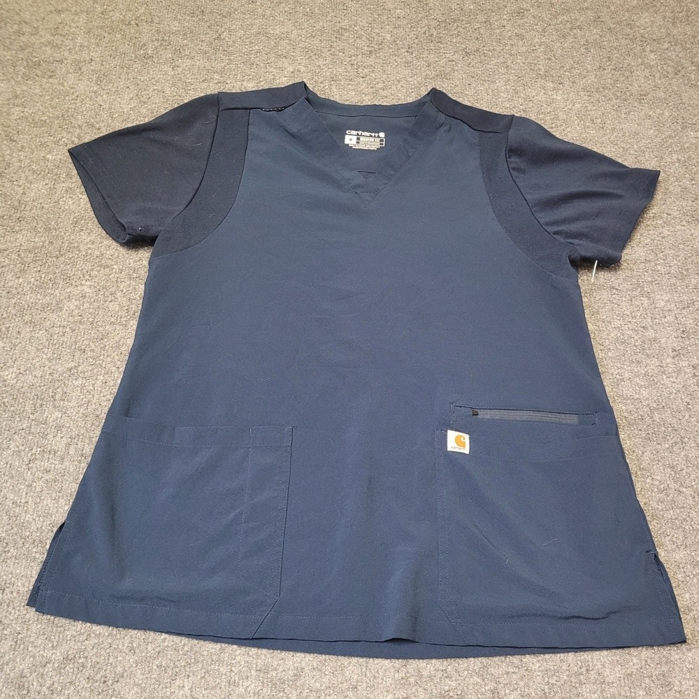 Carhartt Scrub Top Womens Size M Navy Blue Modern Fit Force V-Neck Short Sleeve